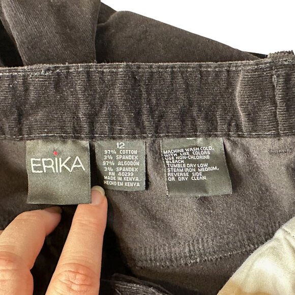 Erika Black Corduroy Pants Sz 12 Elastic Waist Straight Leg Relaxed Fit Vintage - Picture 5 of 9